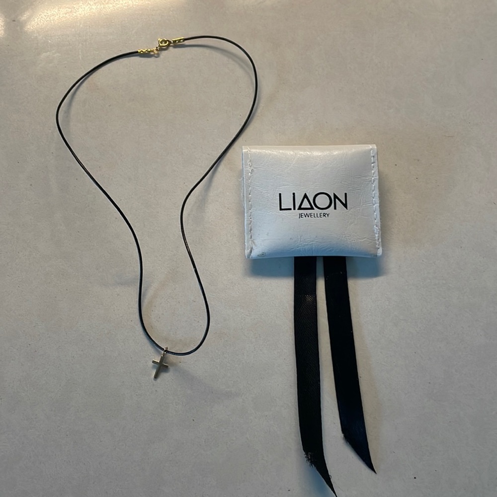 16inch gold cross necklace on leather